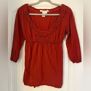 Studio M Burnt Orange Scoop Neck Top with Ruffled Trim